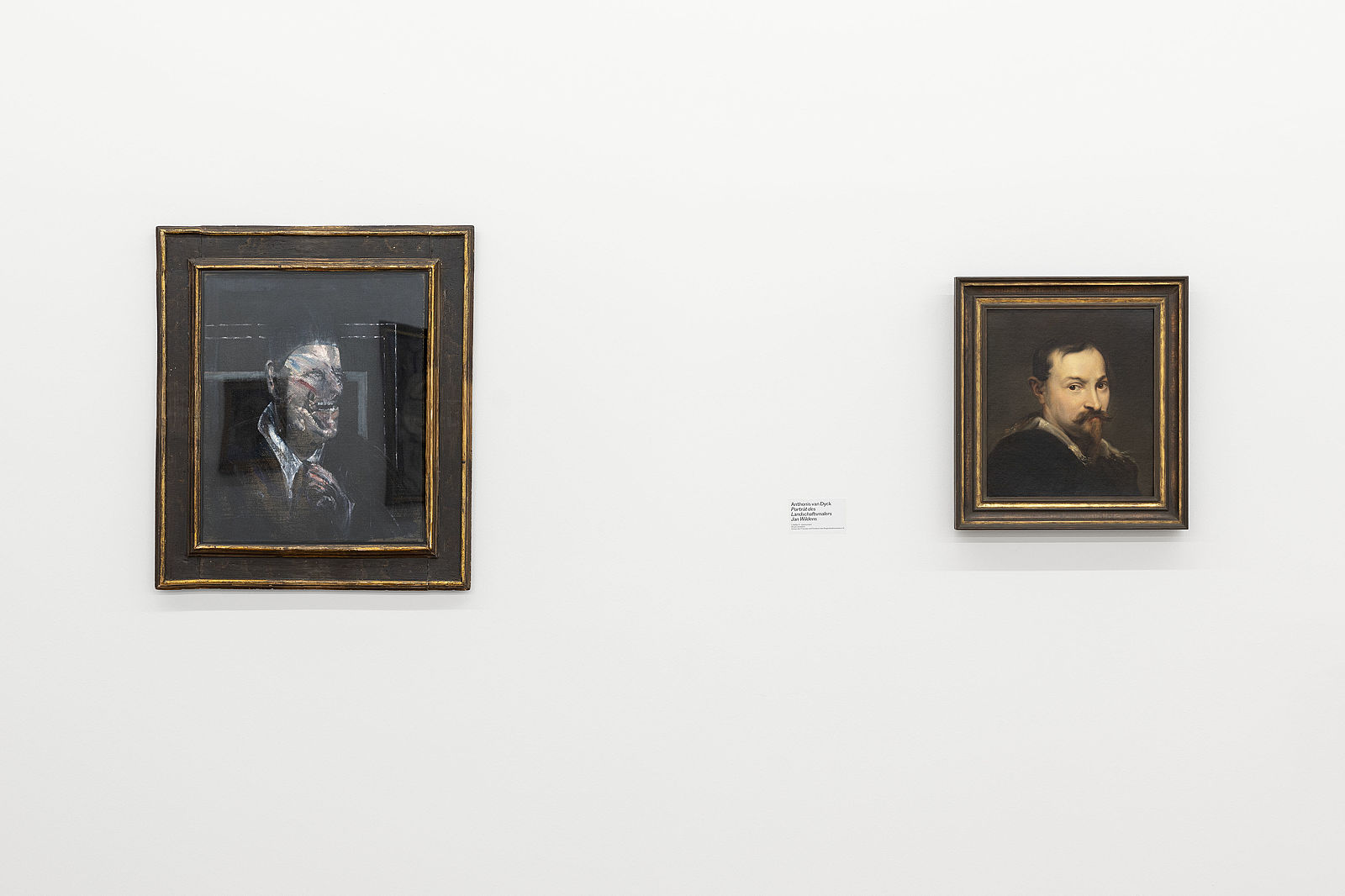 <p>Exhibition view, Shortcuts, works by Francis Bacon, Small Study for a Portrait, 1955, The Lambrecht-Schadeberg Collection, MGKSiegen, © The Estate of Francis Bacon/VG Bild-Kunst, Bonn 2024, Anthonis van Dyck, Portrait of the landscape painter Jan Wildens, 1st half of the 17th century, Collection Siegerlandmuseum, Oberes Schloss, Siegen, photo: Philipp Ottendörfer</p>