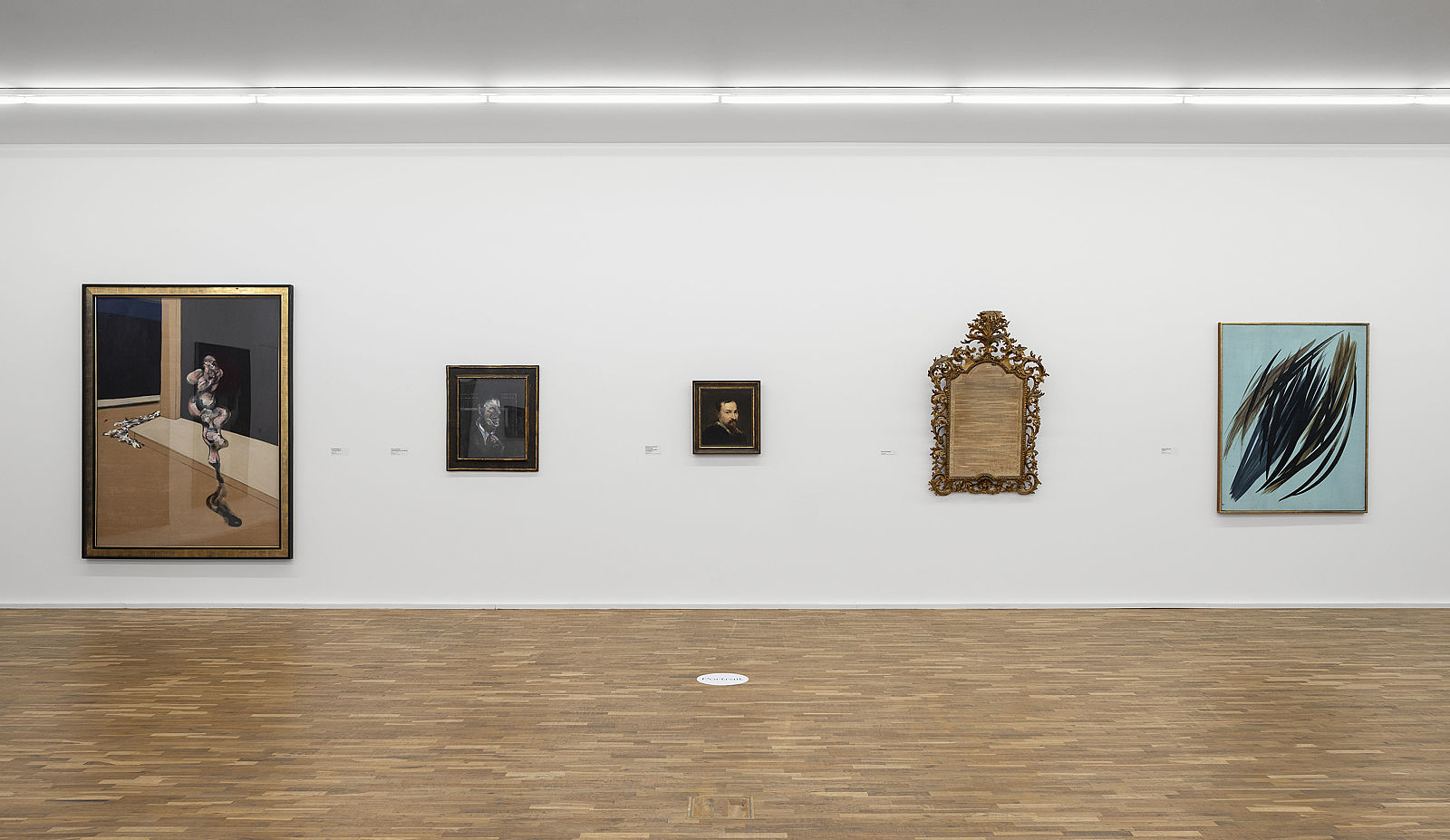 <p>Exhibition view, Shortcuts, works by Francis Bacon, Turning Figure, 1963, Small Study for a Portrait, 1955, The Lambrecht-Schadeberg Collection, MGKSiegen, © The Estate of Francis Bacon/VG Bild-Kunst, Bonn 2024, Anthonis van Dyck, Portrait of the landscape painter Jan Wildens, 1st half of the 17th century, Collection Siegerlandmuseum, Oberes Schloss Siegen, Baroque mirror, ca. 17th century, City of Siegen, Siegerlandmuseum, photo: Philipp Ottendörfer</p>