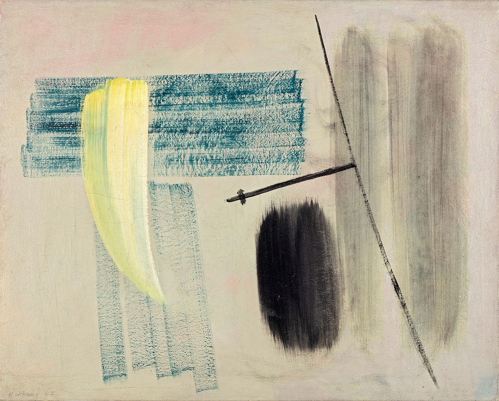 <p>Hans Hartung, T1947-28, 1947, The Lambrecht-Schadeberg Collection, © VG Bild-Kunst, Bonn 2022, Photo: Philipp Ottendörfer</p>
