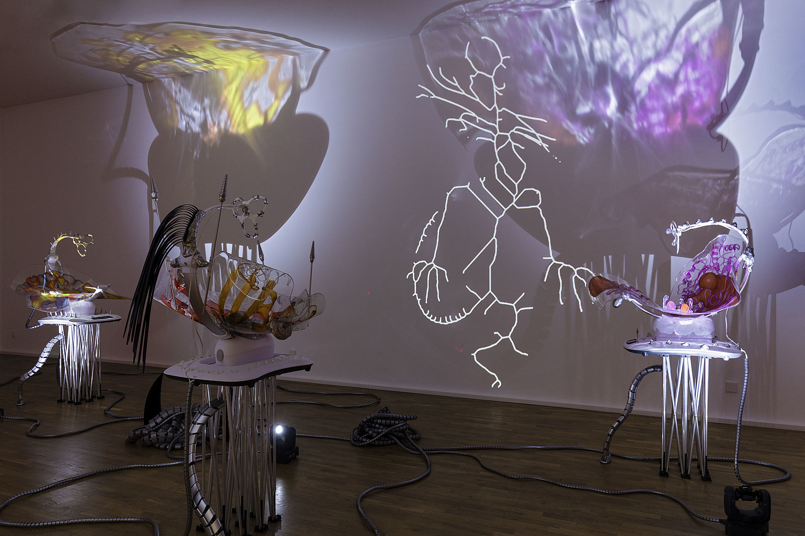 <p>Katja Novitskova, Pattern of Activation (Mamaroo nursery, dawn chorus). 2017, Installationsansicht MGKSiegen, Courtesy die Künstlerin und Kraupa-Tuskany Zeidler, Berlin, Foto: Philipp Ottendörfer</p>