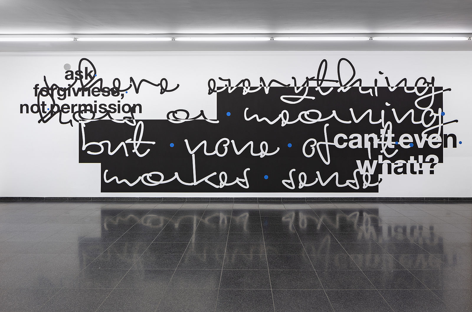 <p>MGKWalls, Exhibition view foyer, MGKSiegen, Nora Turato, ask for forgiveness, not permission/where everything has a meaning but none of it makes sense/can’t even what!?, 2020, Courtesy the artist and MGKSiegen, Photo: Philipp Ottendörfer</p>
